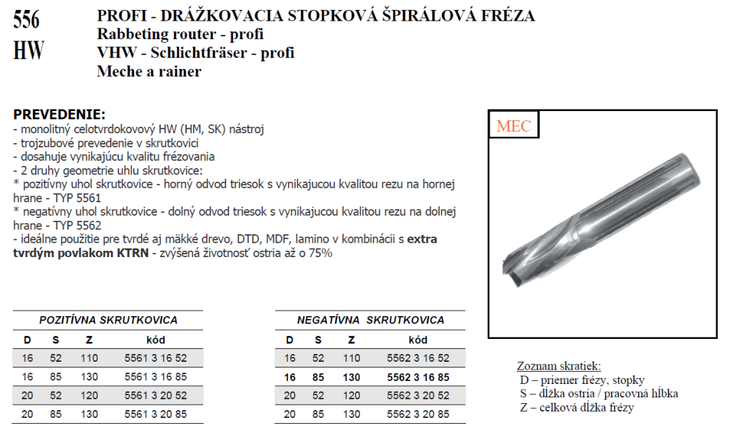 PROFI - DRÁŽKOVACIA STOPKOVÁ ŠPIRÁLOVÁ FRÉZA