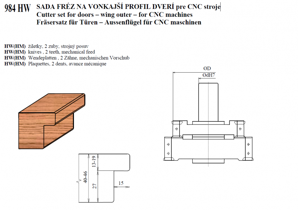 SADA FRÉZ NA VONKAJŠÍ PROFIL DVERÍ pre CNC stroje
