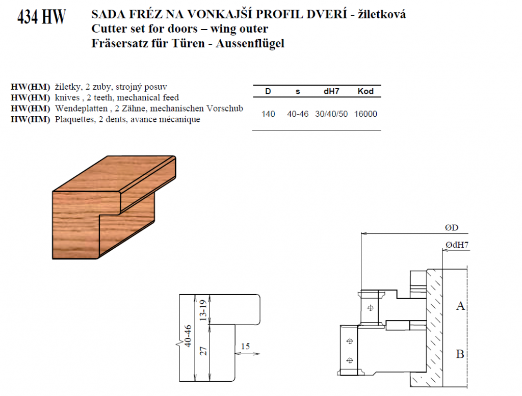 SADA FRÉZ NA VONKAJŠÍ PROFIL DVERÍ - žiletková