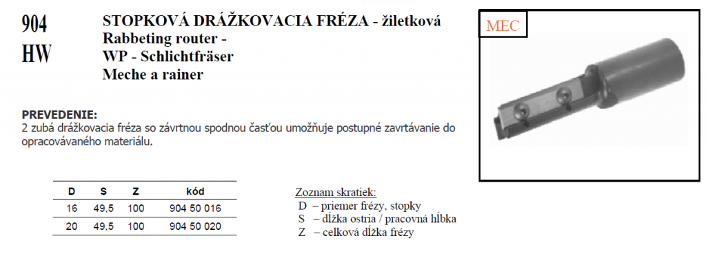 STOPKOVÁ DRÁŽKOVACIA FRÉZA - žiletková