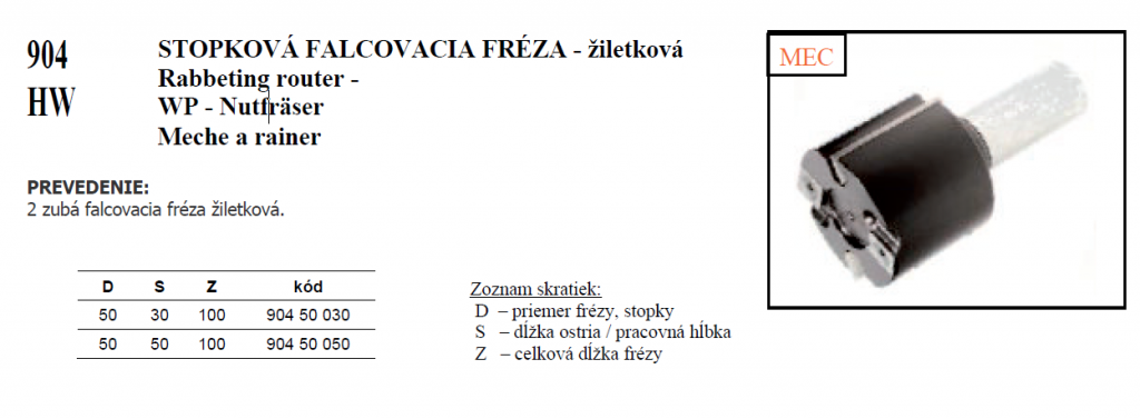 STOPKOVÁ FALCOVACIA FRÉZA - žiletková