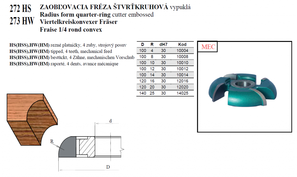 ZAOBĽOVACIA FRÉZA ŠTVRŤKRUHOVÁ vypuklá 04