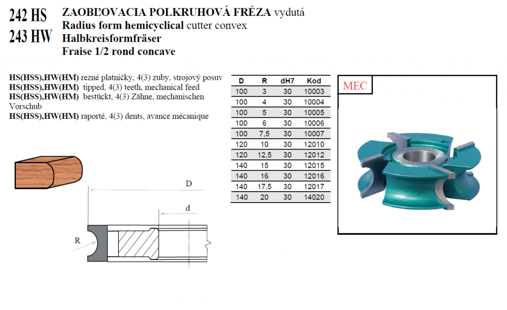 ZAOBĽOVACIA POLKRUHOVÁ FRÉZA vydutá 01