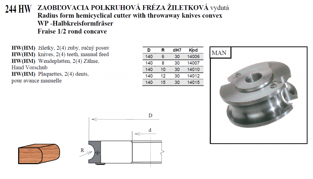 ZAOBĽOVACIA POLKRUHOVÁ FRÉZA ŽILETKOVÁ vydutá 05